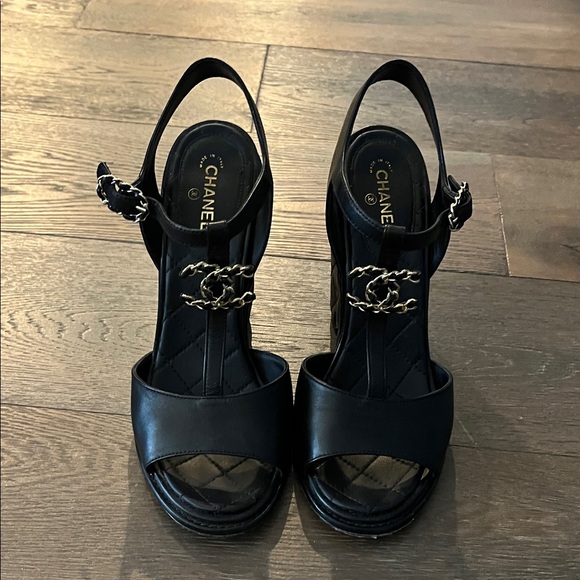 CHANEL Shoes - CHANEL Black Heels with Gold Accents